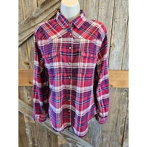 Jachs girlfriend comfort stretch plaid flannel button up M